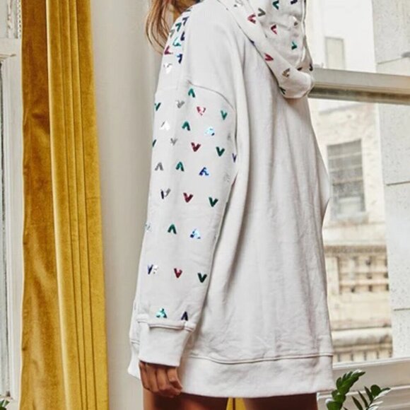 Boutique Sequin Embellished Solid Hoodie Long Sleeve Pullover Black - Picture 8 of 14